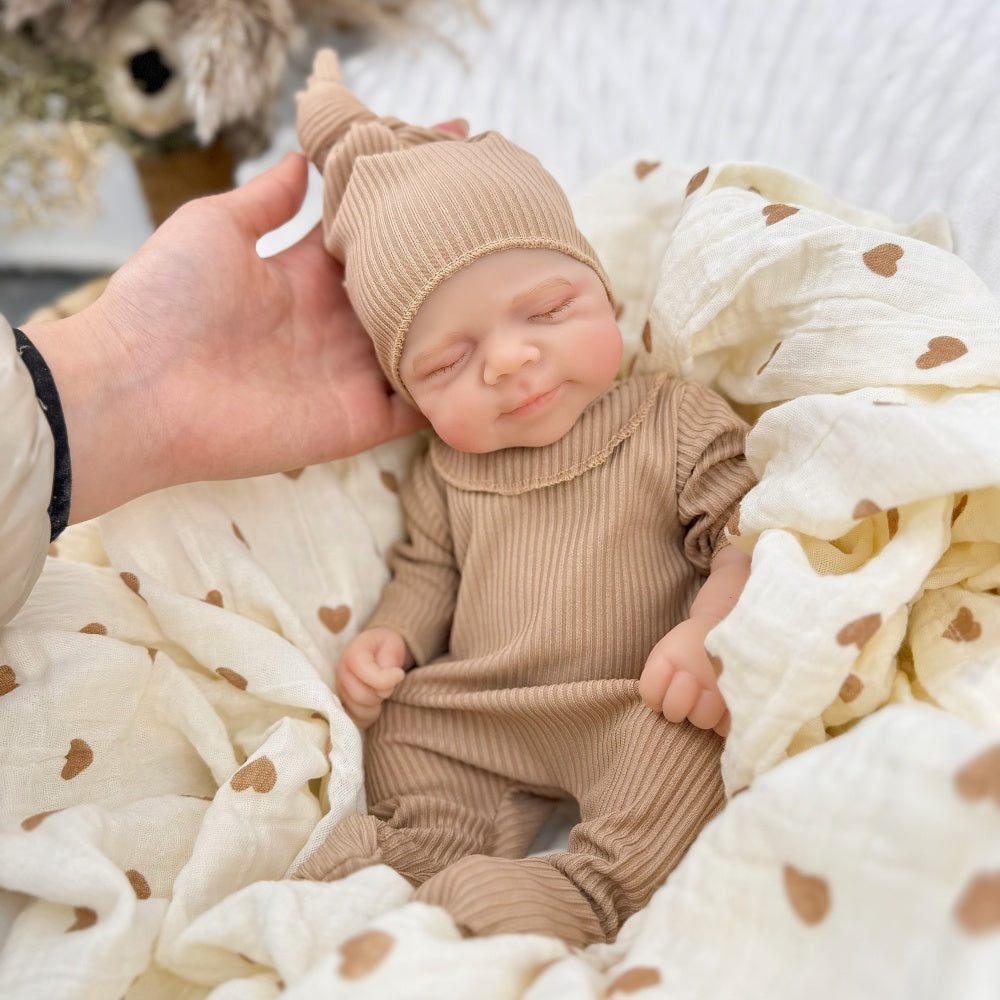 30cm Full Silicone Asleep Pascale Reborn Doll Girl In Brown Outfits