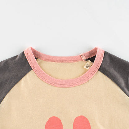 Cartoon rabbit round neck color matching short sleeve T-shirt