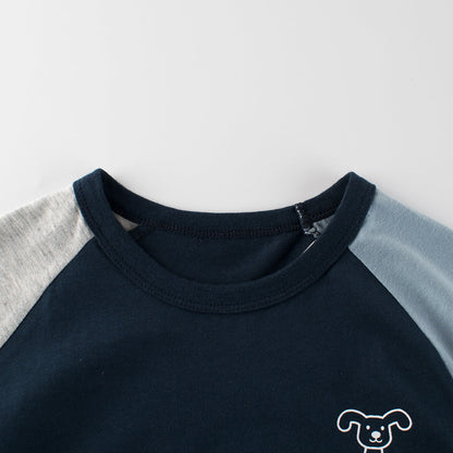 Color Block Crew Neck T-Shirt With Puppy Letter Print