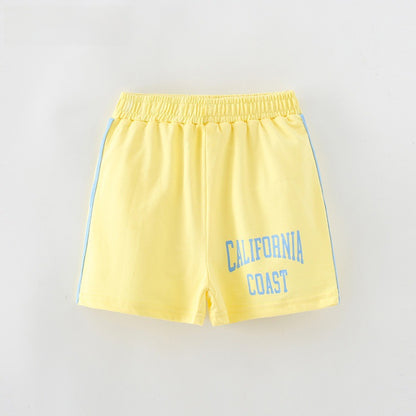 Yellow Letter printed elastic waist children's casual pants