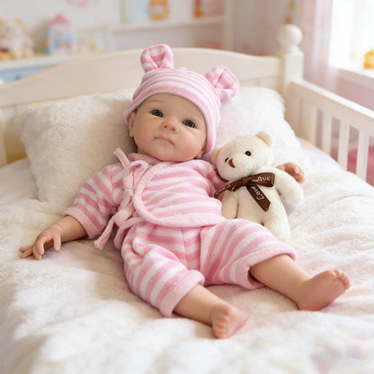 30cm Full Silicone Bettie Reborn Baby Girl in Pink Stripe Outfits