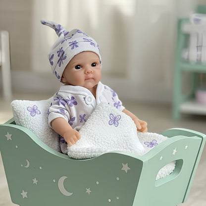 20cm Open Eyes Silicone Mini Bettie Reborn Baby Girl In Purple Floral Jumpsuits