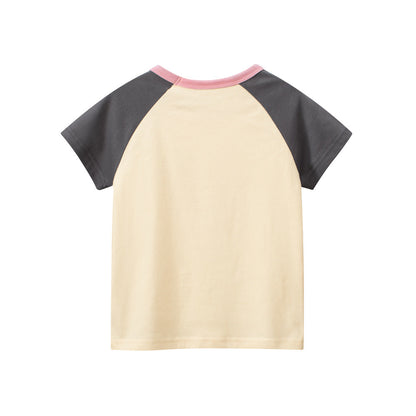 Cartoon rabbit round neck color matching short sleeve T-shirt
