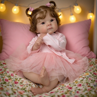 48cm Open Eyes Soft Body Reborn Doll Bettie In Pink Dress