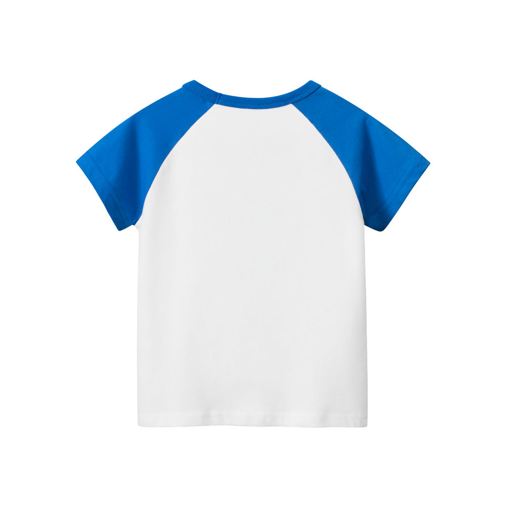 Cartoon Dinosaur Color Block Short Sleeve T-Shirt