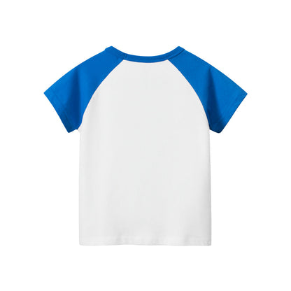 Cartoon Dinosaur Color Block Short Sleeve T-Shirt