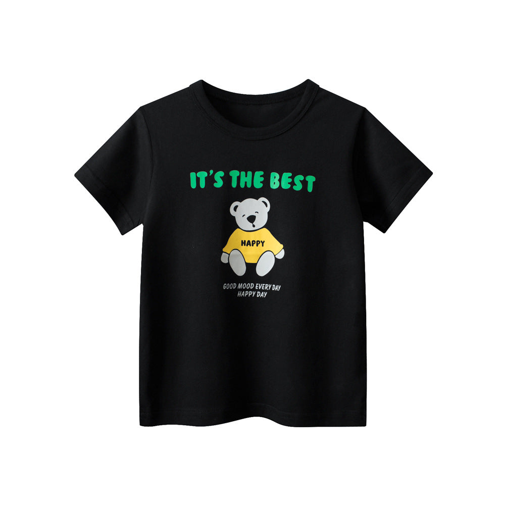 Black Bear Print Kids Short Sleeve T-Shirt