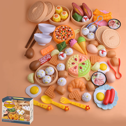 Children's Play House Simulation Kitchen Toys Chinese and Western Food 84 Piece Set