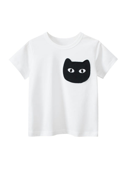 Solid Color Cartoon Cotton Short Sleeve T-Shirt