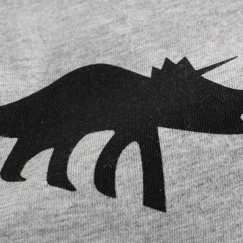 Gray Cartoon Dinosaur Print Round Neck Short Sleeve T-Shirt