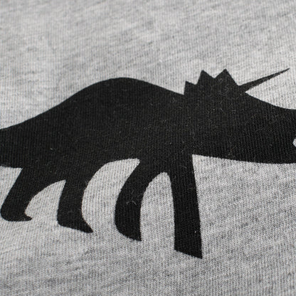 Gray Cartoon Dinosaur Print Round Neck Short Sleeve T-Shirt