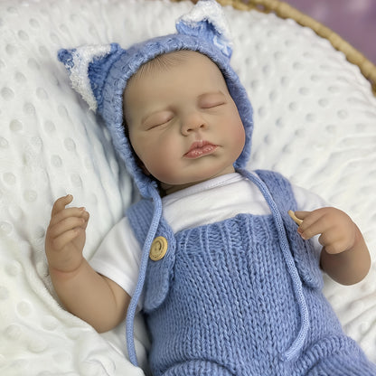 20 Inches 3D Skin Closed Eyes Loulou Reborn Doll In Blue Overalls