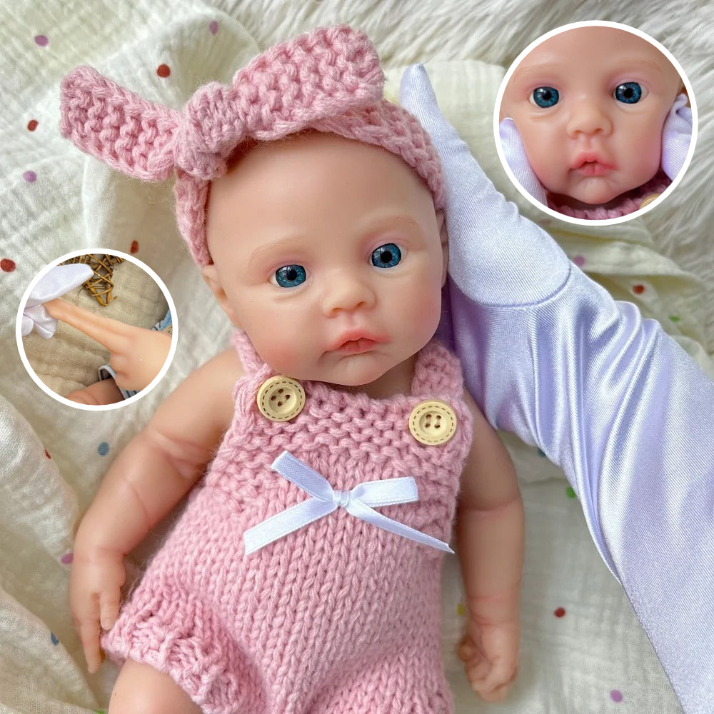 30cm Full Silicone Meadow Reborn Baby Girl in Pink Knit overalls