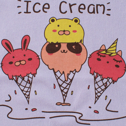 Purple Ice Cream Printed Round Neck Short Sleeve T-Shirt