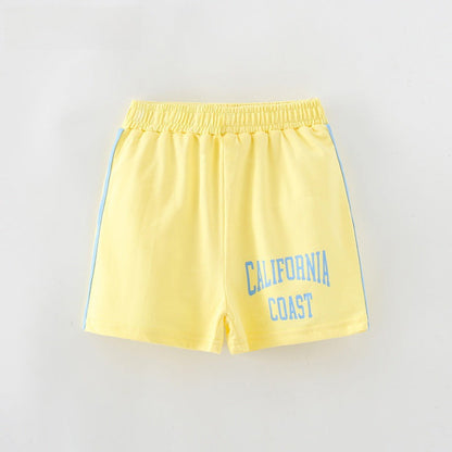Yellow Letter printed elastic waist children's casual pants