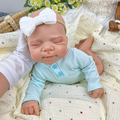 45cm Full Silicone Stretchable Asleep Pascale Reborn Girl in Blue Romper