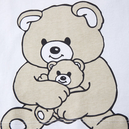 Girls' Cotton Round Neck Short Sleeve T-shirt with Cartoon Bear