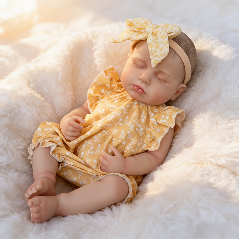 20 Inches Soft Touch Sleeping Loulou Reborn Baby Girl In yellow floral clothes