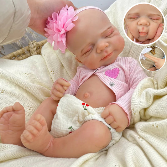 45cm Full Silicone Stretchable Asleep Pascale Reborn Girl in Pink Outfits