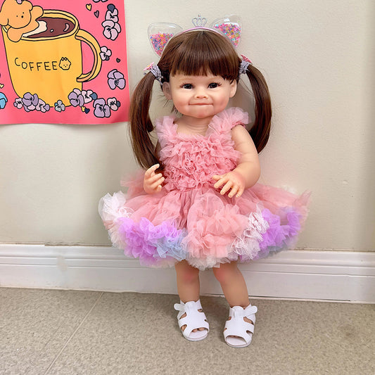55cm Long Hair Raya Reborn Doll Girl In Pink Dress