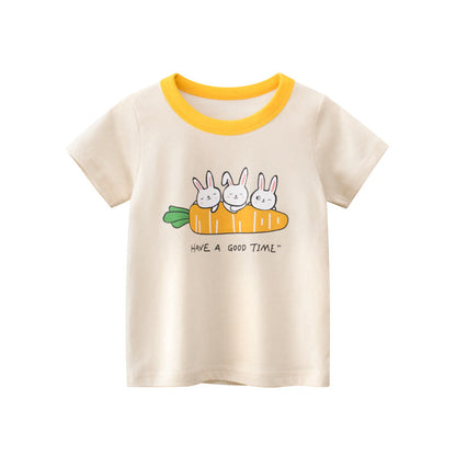 Cartoon Rabbit Carrot Round Neck Short Sleeve T-Shirt