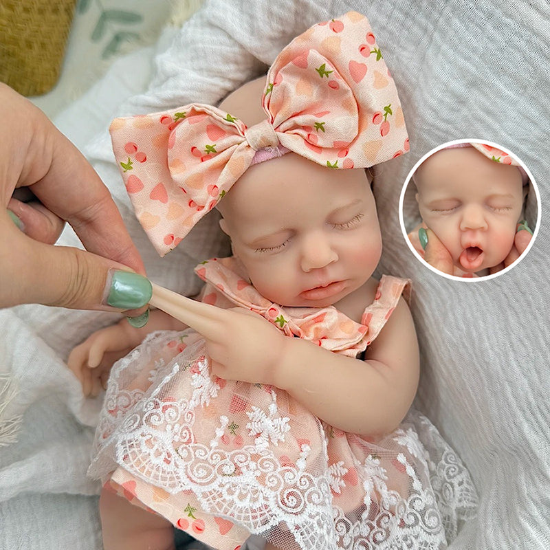 30cm Full Silicone Closed Eyes Loulou Reborn Baby Girl in Lace Cherry Dress