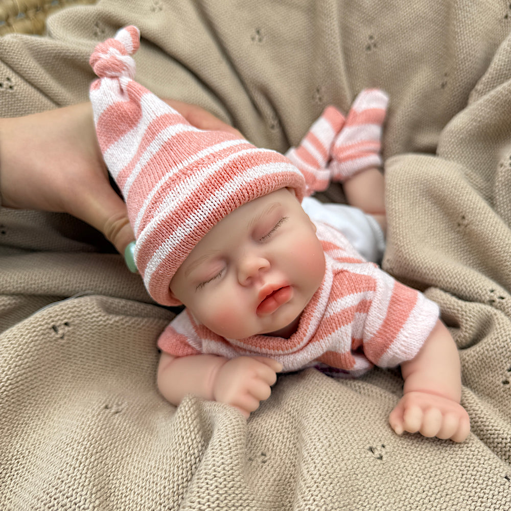 30cm Realistic Silicone Pickle Reborn Doll Girl In Pink Stripe Outfits