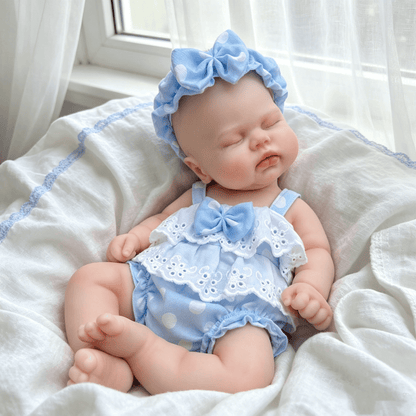 30cm Lifelike Silicone Pickle Reborn Doll Girl In Blue Polk Dot Outfits
