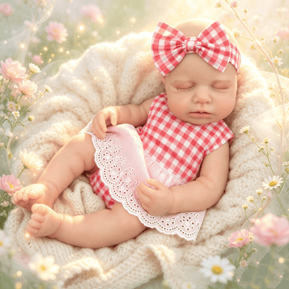 45cm Silicone Stretchable Closed Eyes Loulou Reborn Girl In Red Plaid Bodysuits