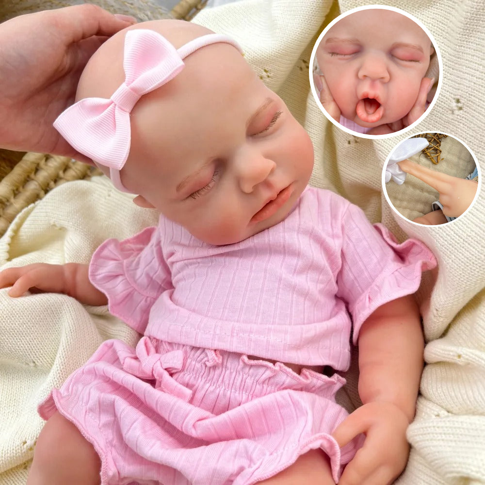 45cm Full Silicone Stretchable Closed Eyes Loulou Reborn Girl in Pink Outfits