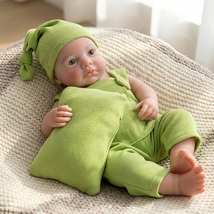 18 Inches Full Silicone Awake Loulou Reborn Baby Girl in Green Outfits