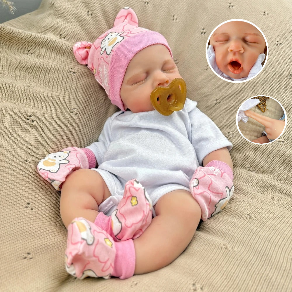45cm Full Silicone Stretchable Closed Eyes Loulou Reborn Girl in White Outfits