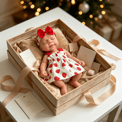 30cm Soft Full Silicone Closed Eyes Pascale Reborn Baby Girl in Strawberry Dress