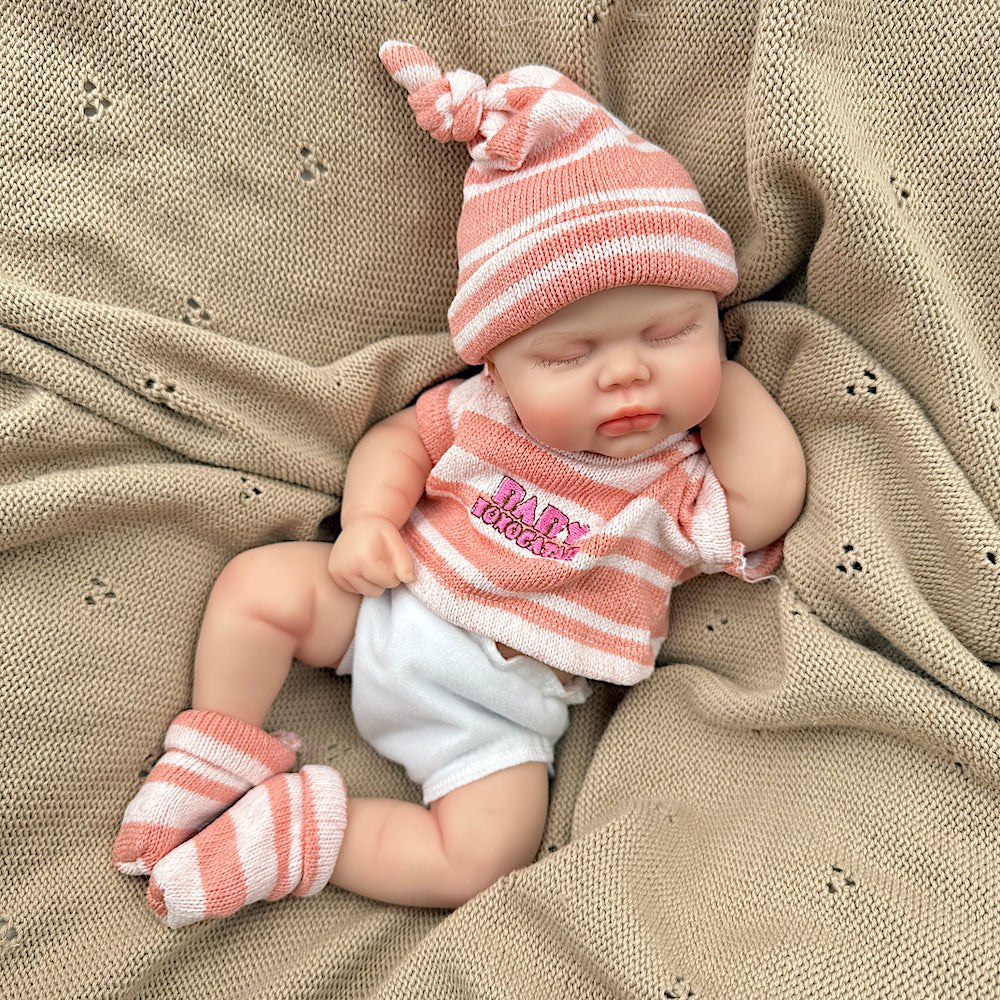 30cm Realistic Silicone Pickle Reborn Doll Girl In Pink Stripe Outfits