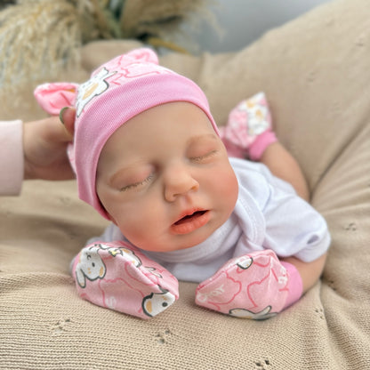 45cm Full Silicone Stretchable Closed Eyes Loulou Reborn Girl in White Outfits