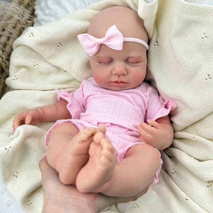 45cm Full Silicone Stretchable Closed Eyes Loulou Reborn Girl in Pink Outfits