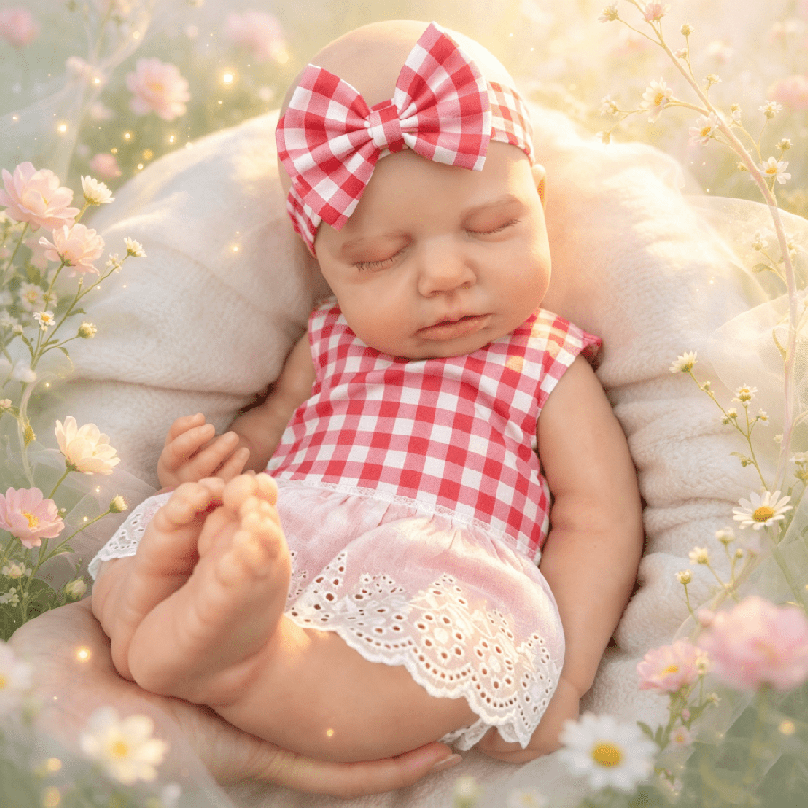 45cm Silicone Stretchable Closed Eyes Loulou Reborn Girl In Red Plaid Bodysuits