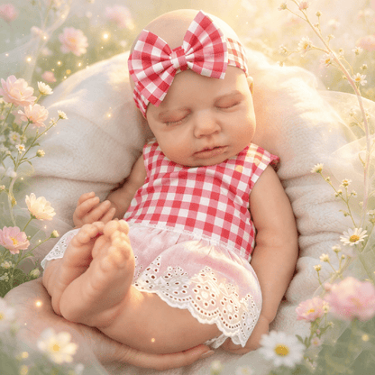 45cm Silicone Stretchable Closed Eyes Loulou Reborn Girl In Red Plaid Bodysuits