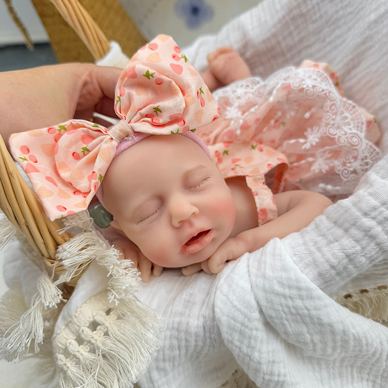 30cm Full Silicone Closed Eyes Loulou Reborn Baby Girl in Lace Cherry Dress