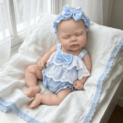 30cm Lifelike Silicone Pickle Reborn Doll Girl In Blue Polk Dot Outfits