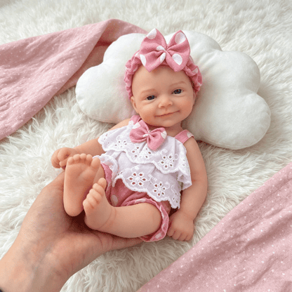 30cm Open Eyes Smile Sebastian Silicone Reborn Baby Girl in Pink Polk Dot Bodysuits