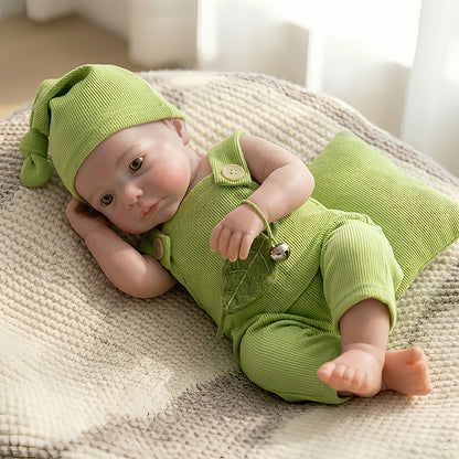 18 Inches Full Silicone Awake Loulou Reborn Baby Girl in Green Outfits