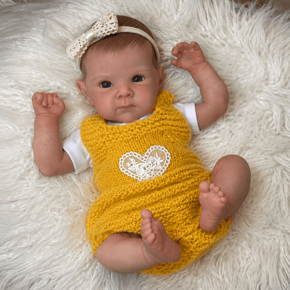 18 Inches Blue Eyes Bettie Reborn Baby Girl In Yellow Knitted Overalls