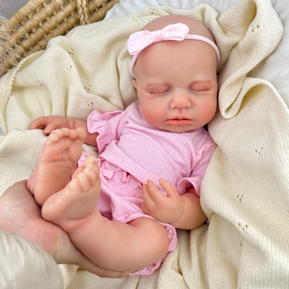 45cm Full Silicone Stretchable Closed Eyes Loulou Reborn Girl in Pink Outfits