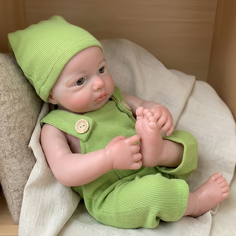 18 Inches Full Silicone Awake Loulou Reborn Baby Girl in Green Outfits