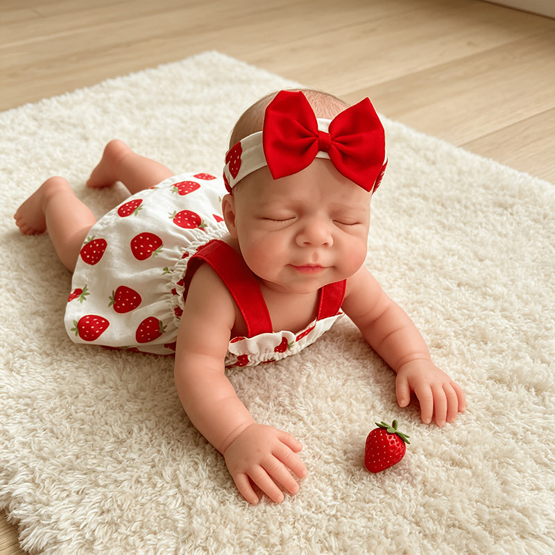 30cm Soft Full Silicone Closed Eyes Pascale Reborn Baby Girl in Strawberry Dress
