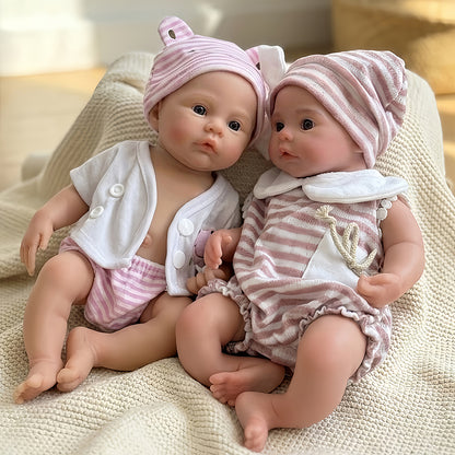 30cm Soft Silicone Open Eyes Meadow Reborn Twin Sisters In Pink Clothes