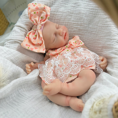 30cm Full Silicone Closed Eyes Loulou Reborn Baby Girl in Lace Cherry Dress