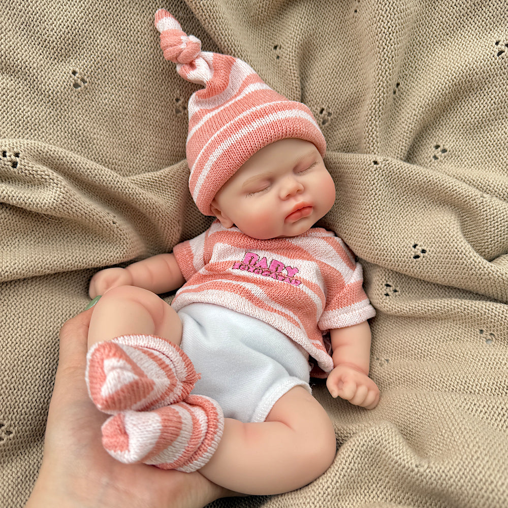 30cm Realistic Silicone Pickle Reborn Doll Girl In Pink Stripe Outfits