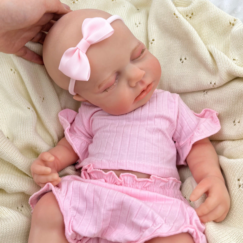 45cm Full Silicone Stretchable Closed Eyes Loulou Reborn Girl in Pink Outfits